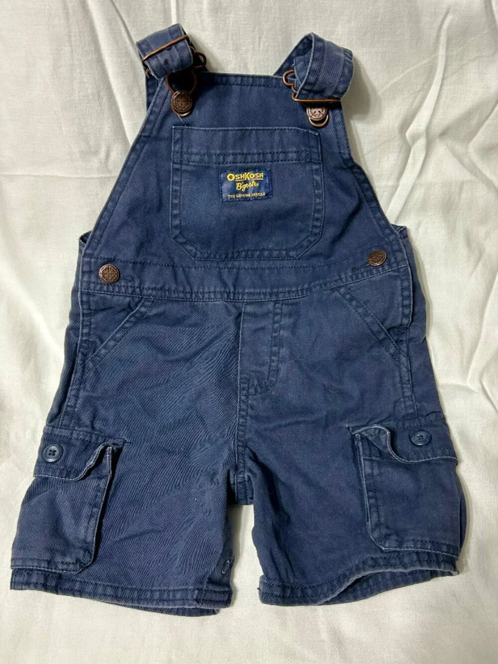 18 month Oshkosh B'gosh Denim Navy Overall Shorts with cargo pockets Like New